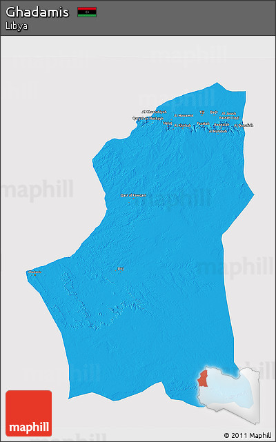 Political 3D Map of Ghadamis, single color outside