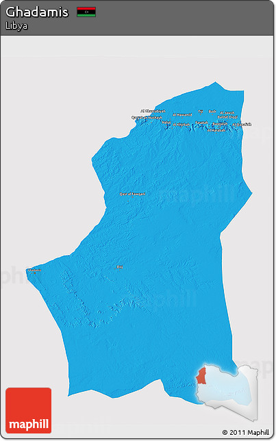 Political 3D Map of Ghadamis, single color outside