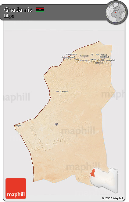Satellite 3D Map of Ghadamis, cropped outside