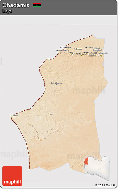 Satellite 3D Map of Ghadamis, cropped outside