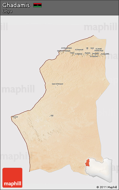 Satellite 3D Map of Ghadamis, cropped outside