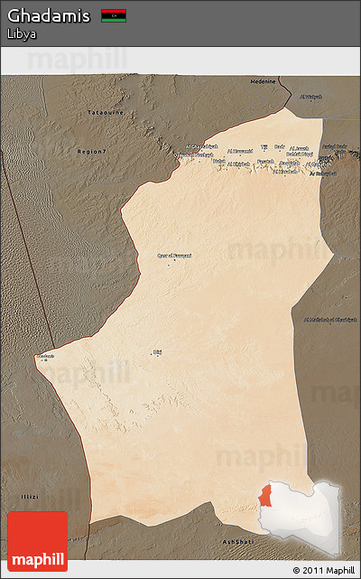 Satellite 3D Map of Ghadamis, darken