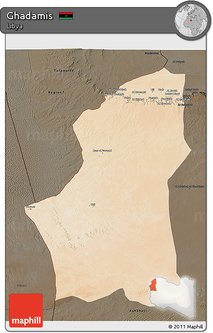 Satellite 3D Map of Ghadamis, darken