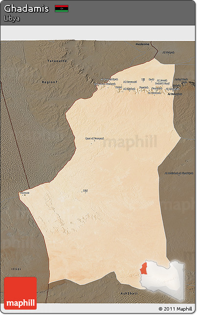 Satellite 3D Map of Ghadamis, darken