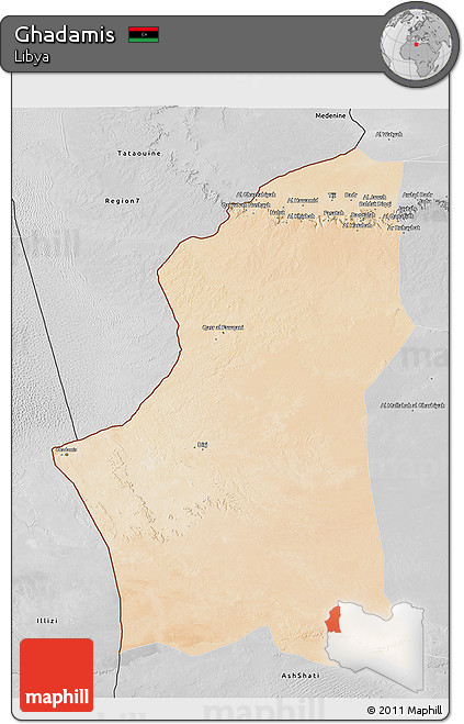 Satellite 3D Map of Ghadamis, desaturated