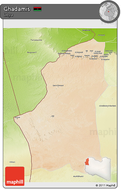 Satellite 3D Map of Ghadamis, physical outside