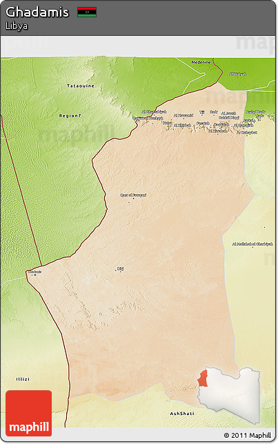 Satellite 3D Map of Ghadamis, physical outside