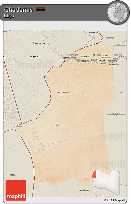 Satellite 3D Map of Ghadamis, shaded relief outside