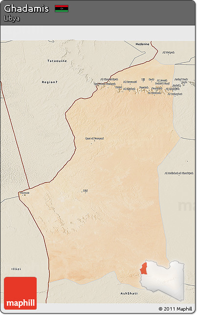 Satellite 3D Map of Ghadamis, shaded relief outside