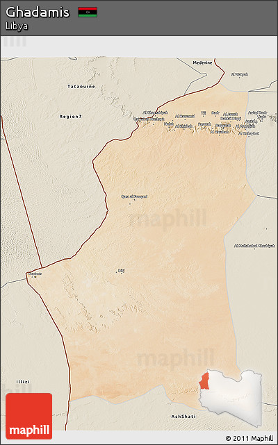 Satellite 3D Map of Ghadamis, shaded relief outside