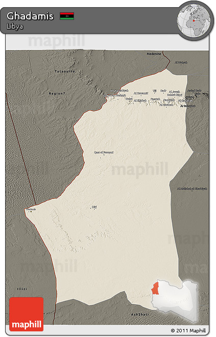 Shaded Relief 3D Map of Ghadamis, darken
