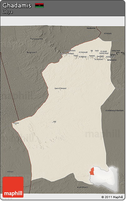 Shaded Relief 3D Map of Ghadamis, darken