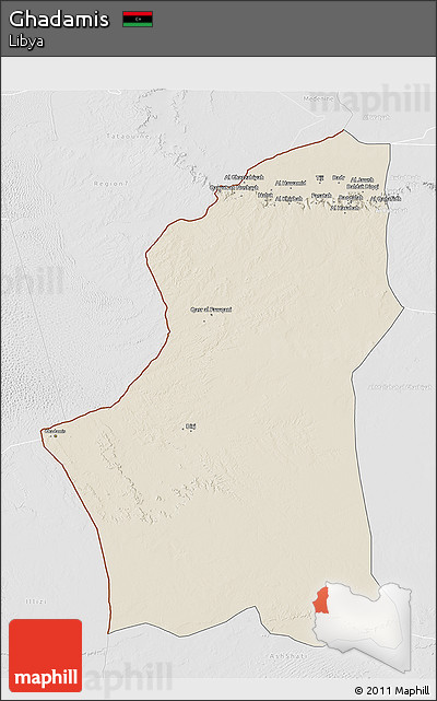 Shaded Relief 3D Map of Ghadamis, lighten, desaturated