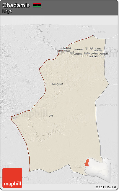 Shaded Relief 3D Map of Ghadamis, lighten, desaturated