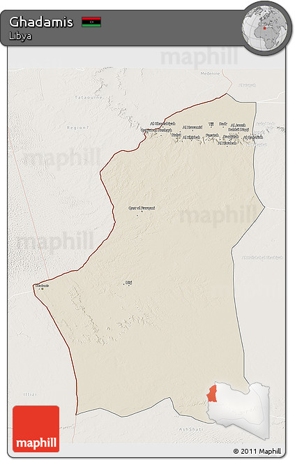 Shaded Relief 3D Map of Ghadamis, lighten