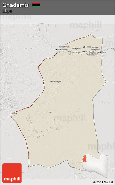 Shaded Relief 3D Map of Ghadamis, lighten, semi-desaturated