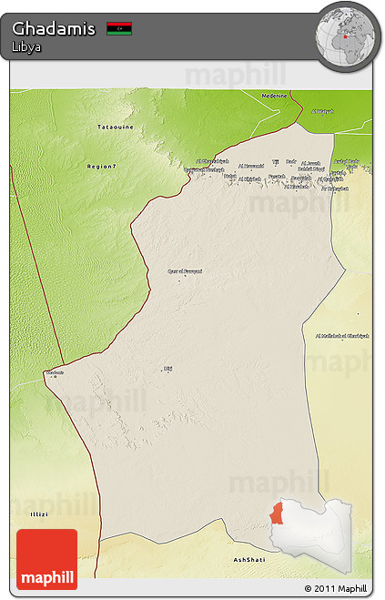 Shaded Relief 3D Map of Ghadamis, physical outside