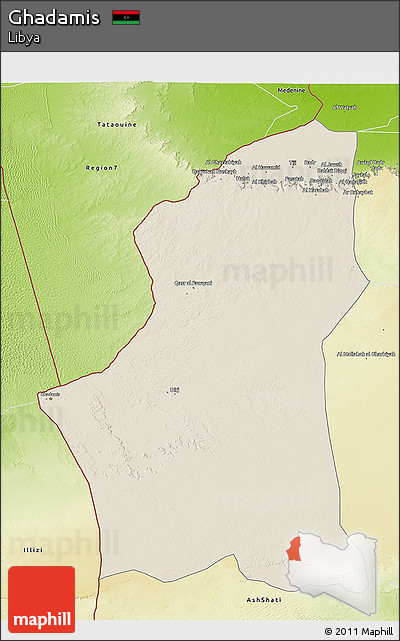 Shaded Relief 3D Map of Ghadamis, physical outside