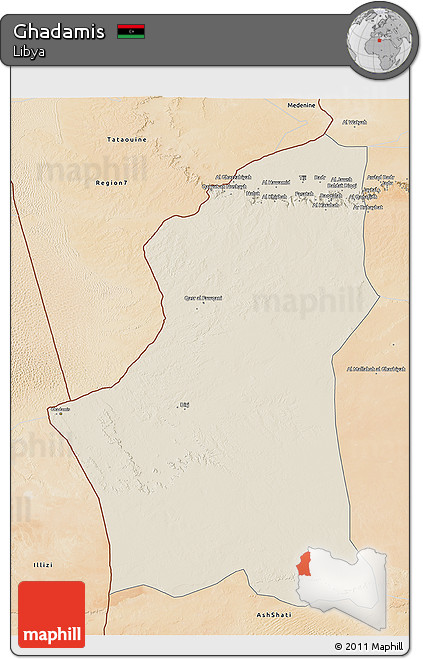 Shaded Relief 3D Map of Ghadamis, satellite outside