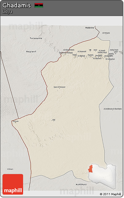 Shaded Relief 3D Map of Ghadamis, semi-desaturated
