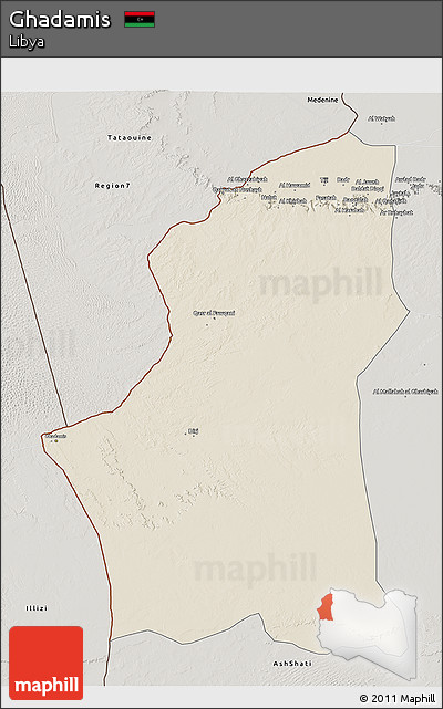 Shaded Relief 3D Map of Ghadamis, semi-desaturated