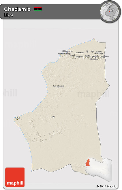 Shaded Relief 3D Map of Ghadamis, single color outside