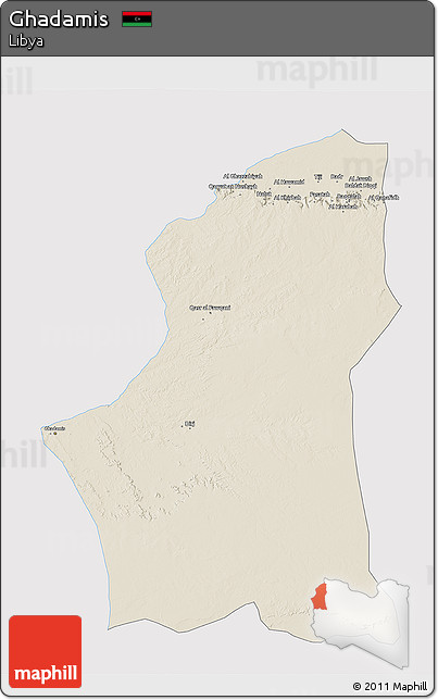 Shaded Relief 3D Map of Ghadamis, single color outside
