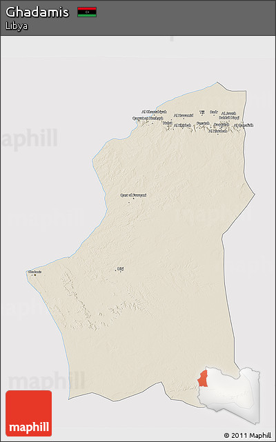 Shaded Relief 3D Map of Ghadamis, single color outside
