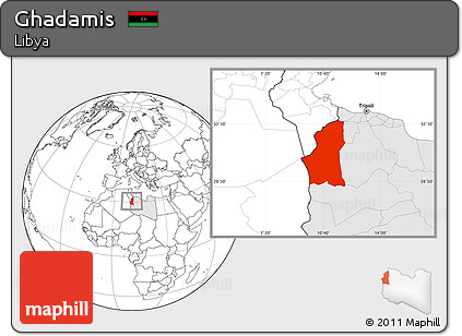 Blank Location Map of Ghadamis, highlighted country