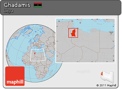 Gray Location Map of Ghadamis, within the entire country