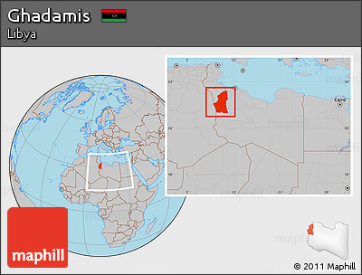 Gray Location Map of Ghadamis, within the entire country