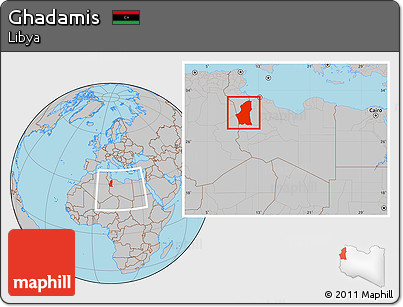 Gray Location Map of Ghadamis, within the entire country