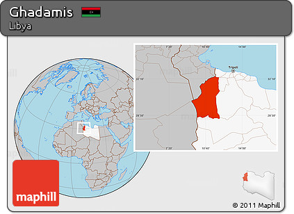 Gray Location Map of Ghadamis, highlighted country