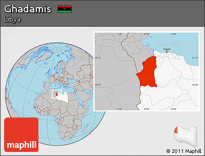 Gray Location Map of Ghadamis, highlighted country
