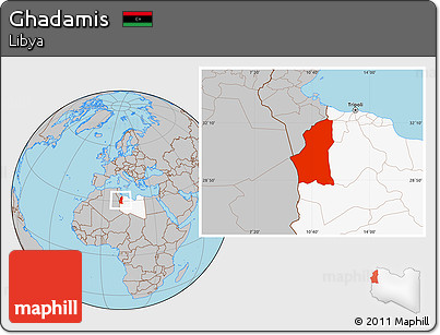 Gray Location Map of Ghadamis, highlighted country