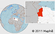 Gray Location Map of Ghadamis, highlighted country, hill shading