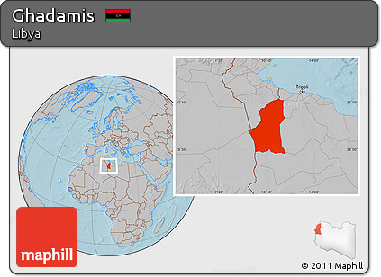 Gray Location Map of Ghadamis, hill shading