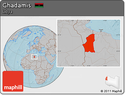 Gray Location Map of Ghadamis, hill shading