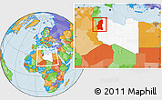 Political Location Map of Ghadamis, highlighted country, within the entire country