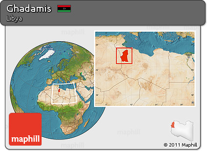 Satellite Location Map of Ghadamis, within the entire country