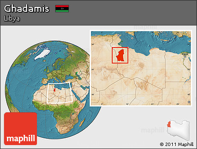 Satellite Location Map of Ghadamis, within the entire country