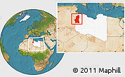 Satellite Location Map of Ghadamis, highlighted country, within the entire country