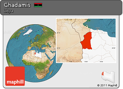 Satellite Location Map of Ghadamis, highlighted country