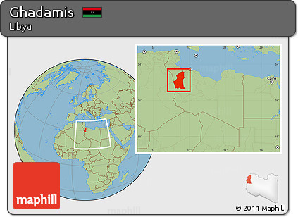 Savanna Style Location Map of Ghadamis, within the entire country