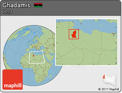 Savanna Style Location Map of Ghadamis, within the entire country