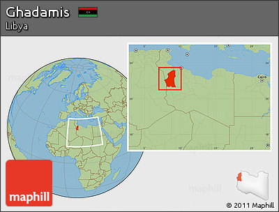 Savanna Style Location Map of Ghadamis, within the entire country
