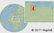 Savanna Style Location Map of Ghadamis, within the entire country, hill shading