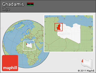 Savanna Style Location Map of Ghadamis, highlighted country, within the entire country