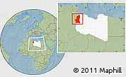Savanna Style Location Map of Ghadamis, highlighted country, within the entire country, hill shading