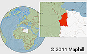 Savanna Style Location Map of Ghadamis, highlighted country, hill shading